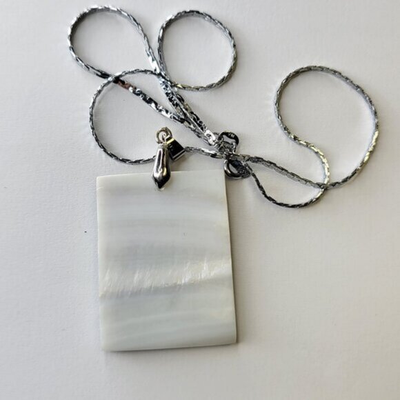 Womens Abalone Pendant Shell Inlay Rectangular Pendant with Silver Necklace - Picture 4 of 8